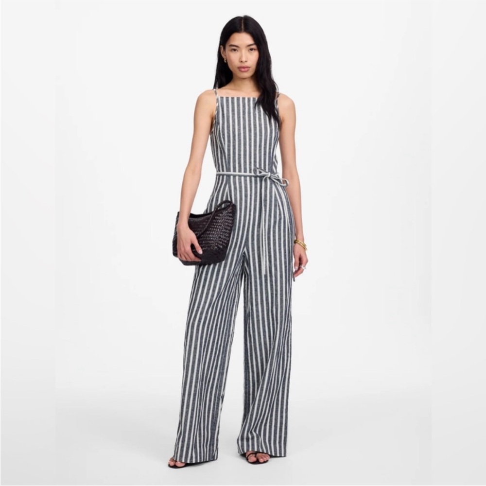 NWT Madewell Pleated Wide-Leg Jumpsuit in Pinstripe Linen - size 6 NU583